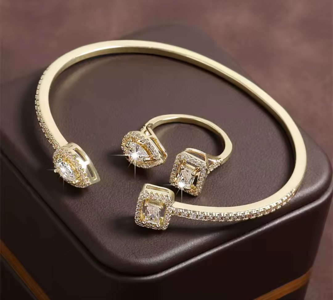 Pandora style water drop CZ NECKLACE SET GOLD - Image 2