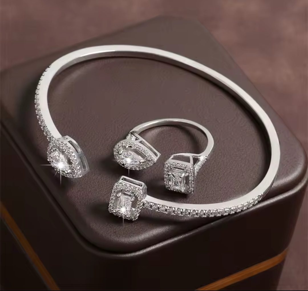 Pandora style silver water drop  CZ set - Image 6