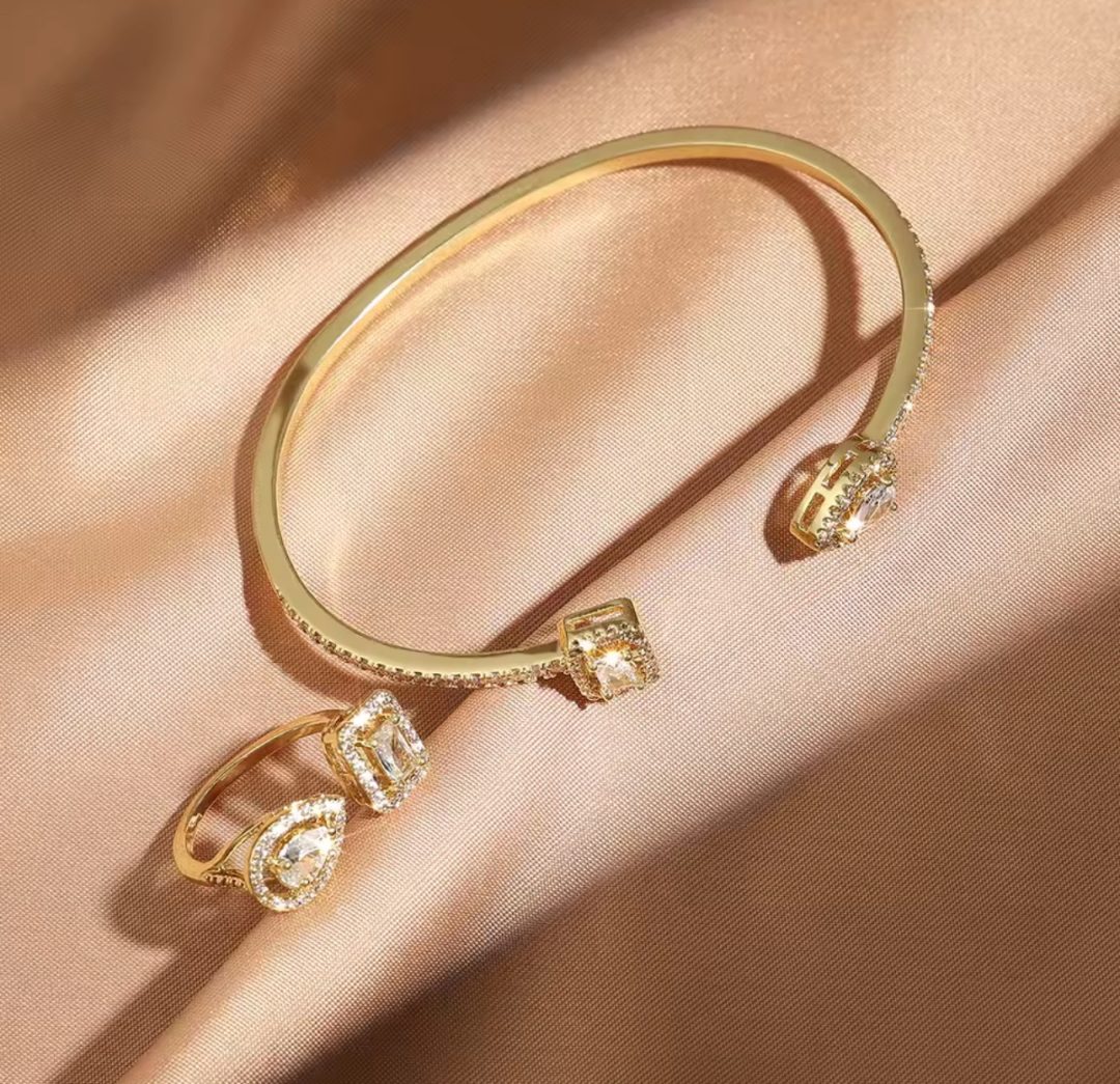 Pandora style water drop CZ NECKLACE SET GOLD - Image 3