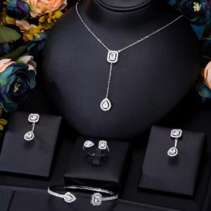 Pandora style silver water drop  CZ set