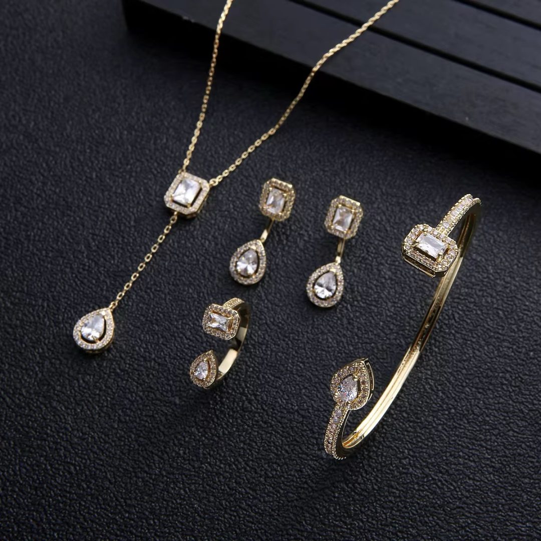 Pandora style water drop CZ NECKLACE SET GOLD - Image 4