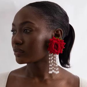 Red rose Large flower party earring