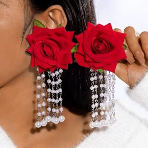 Red rose Large flower party earring