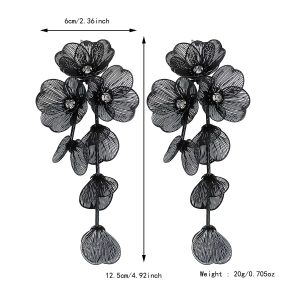 Black rose large flower earrings