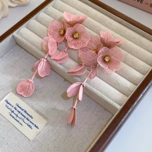 Pink rose large flower earring