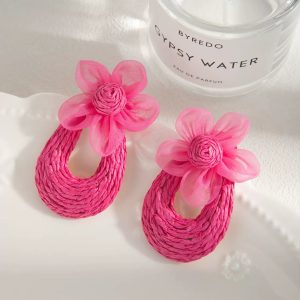 Pink rafia basket earrings