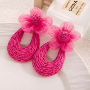 Pink rafia basket earrings