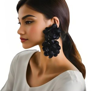 Black double floral earrings