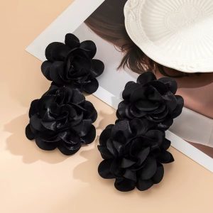 Black double floral earrings