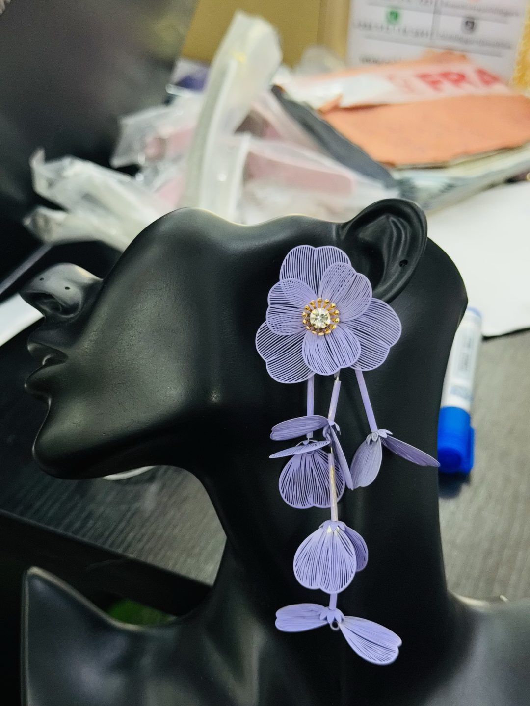 Purple blossom floral earring