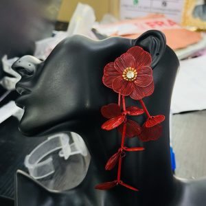 Red blossom floral earring