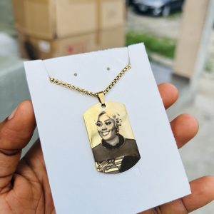 Gold square Picture engraved necklace
