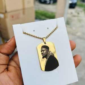Gold square Picture engraved necklace