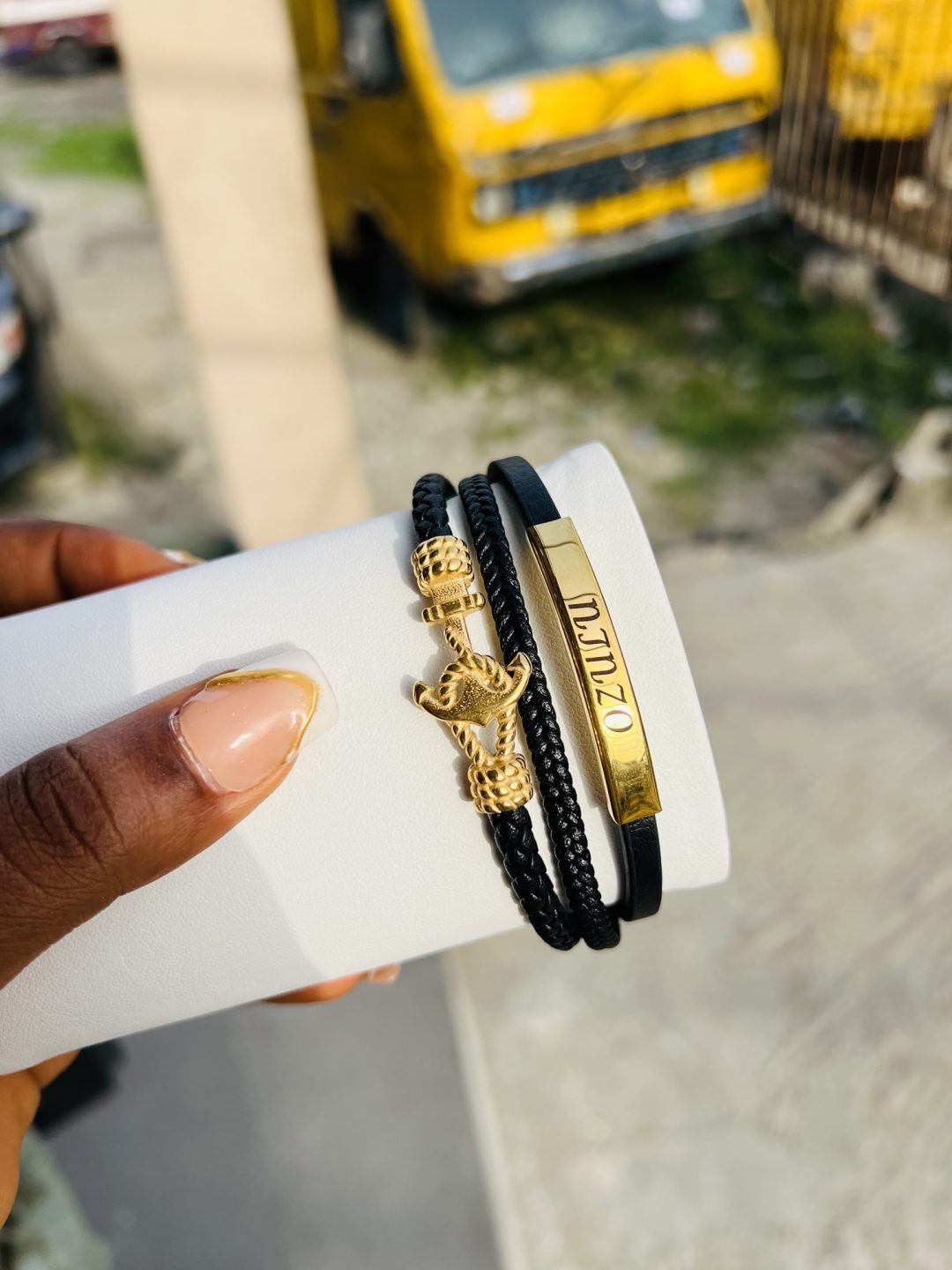 Engraved Anchor leather bracelet 002 - Image 2