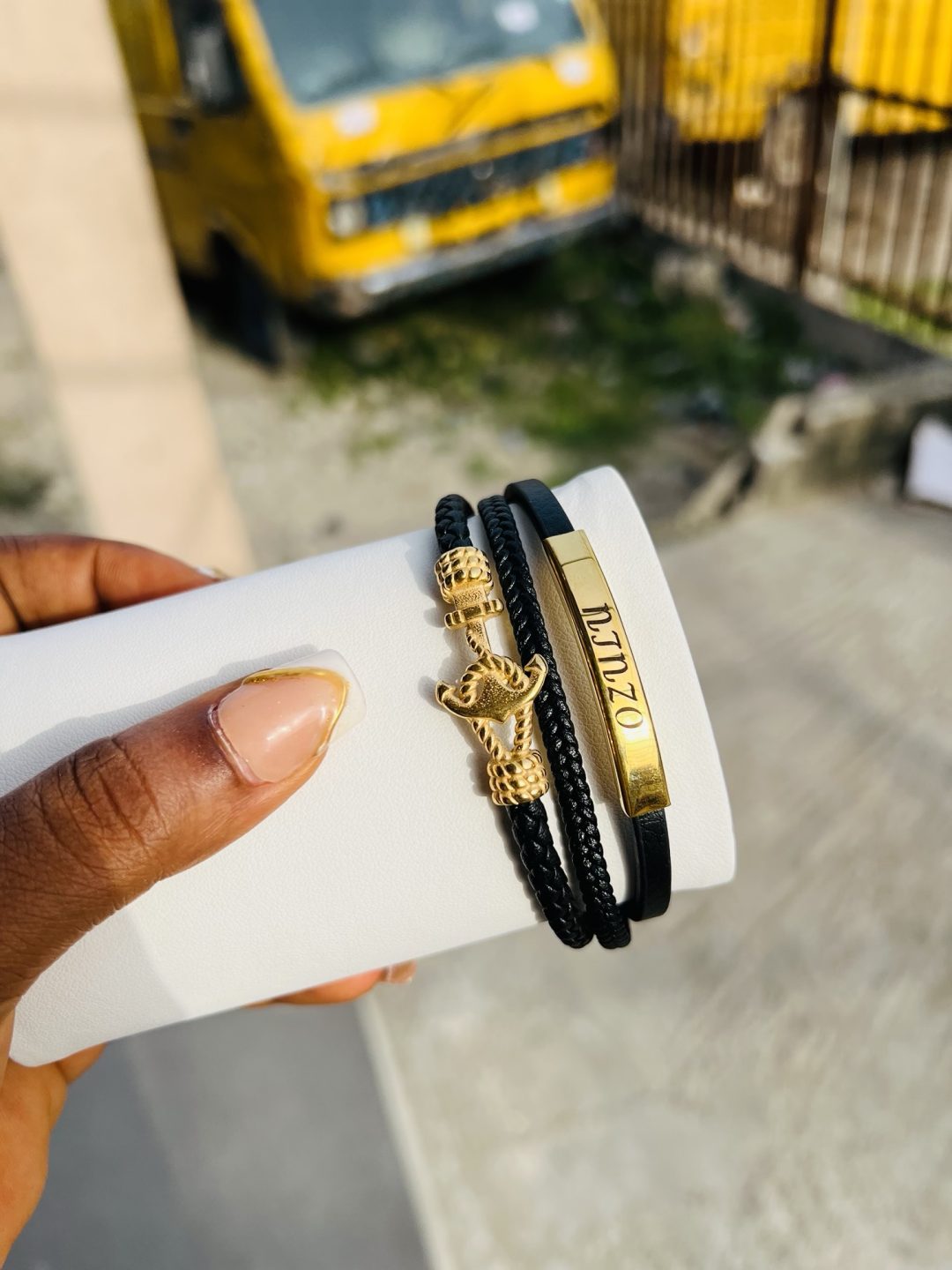 Engraved Anchor leather bracelet 002