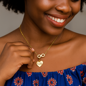 Engraved dropping gold love necklace