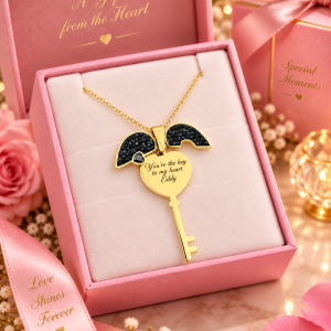 Engraved key locket necklace with exact box and back engraving!!