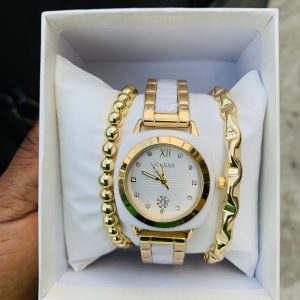 Guess gold female watch combo with box