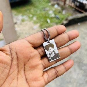 Square shape silver picture engraved necklace