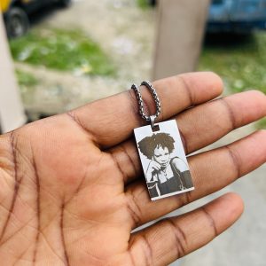 Square shape silver picture engraved necklace