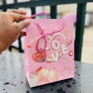 Pink Large paper bag with glitters (12pcs)