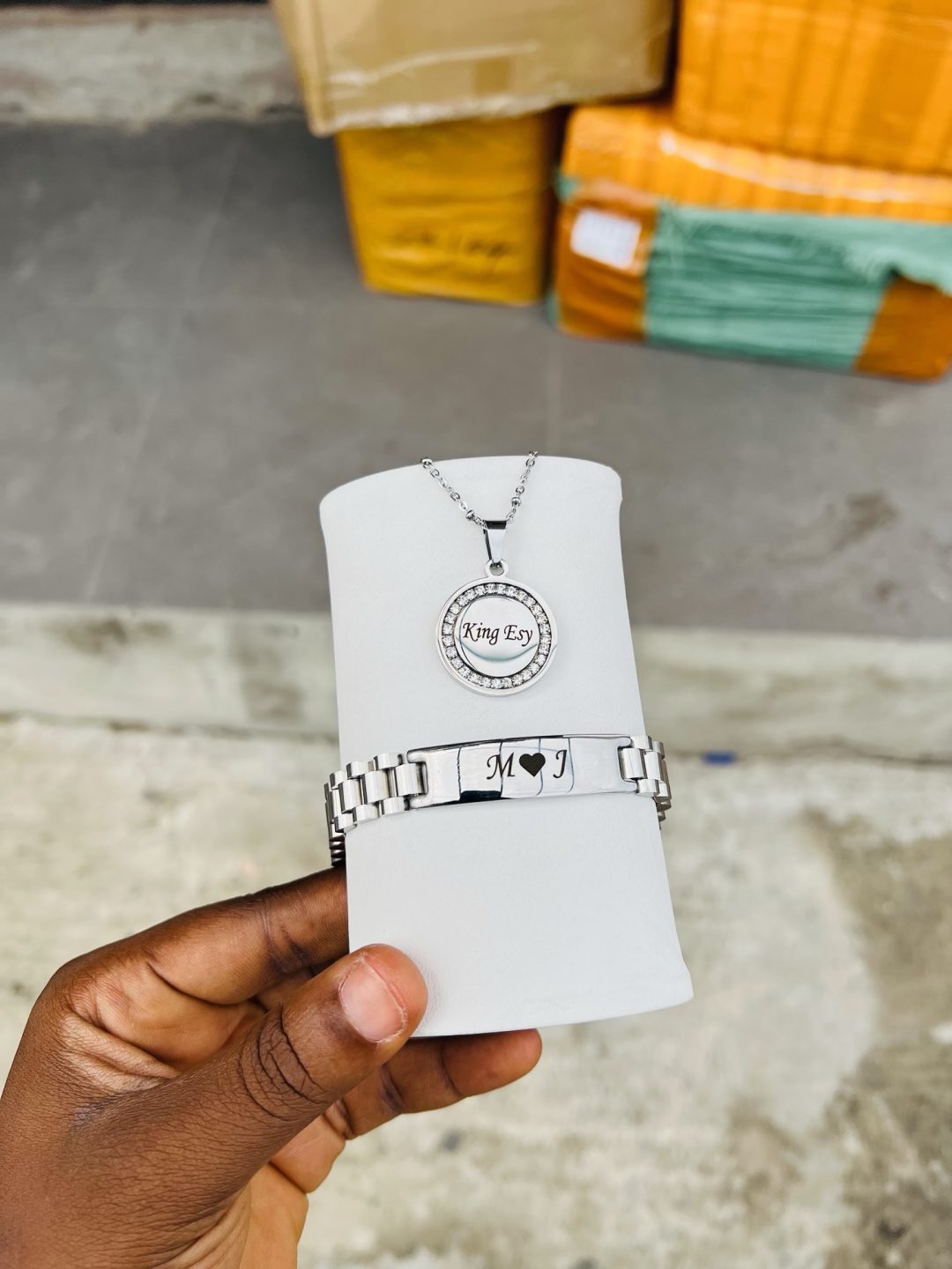 Engraved unisex silver combo with box!