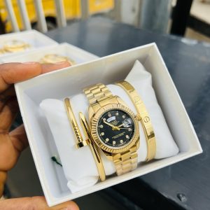 Rolex black face female bow tie set with box!