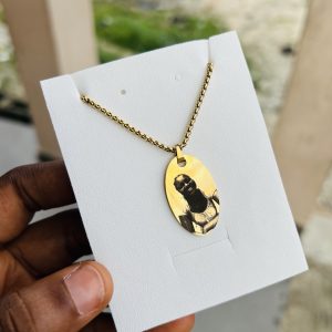 Gold Oval Picture engraved necklace
