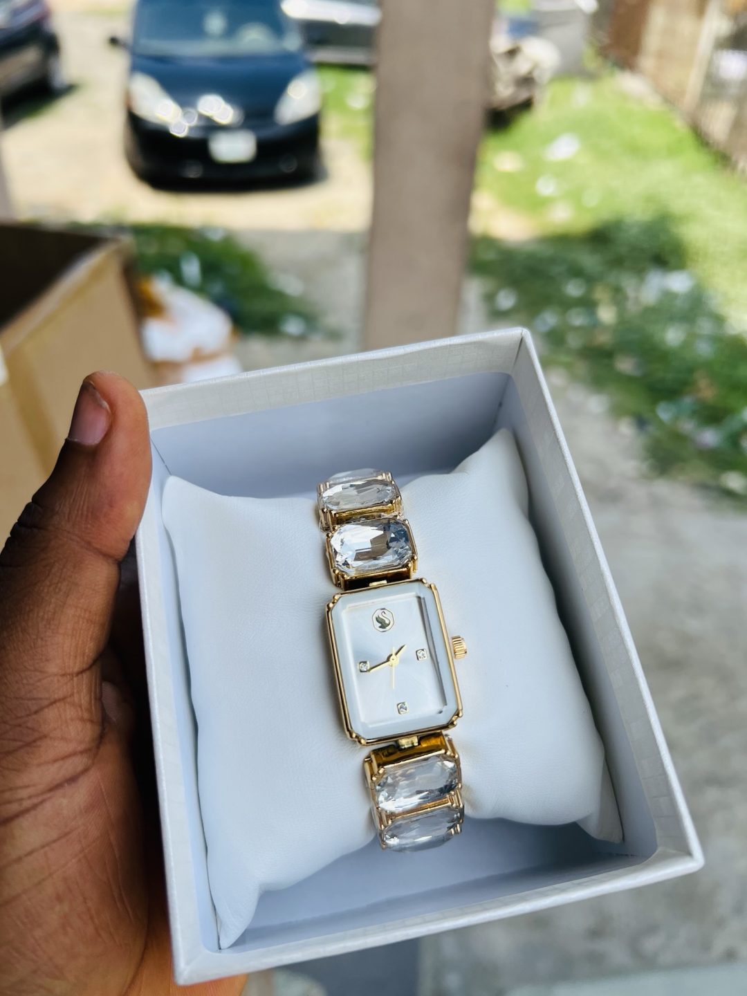 White gold Swarovski watch