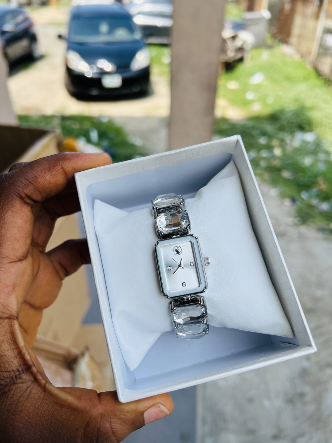White silver Swarovski watch