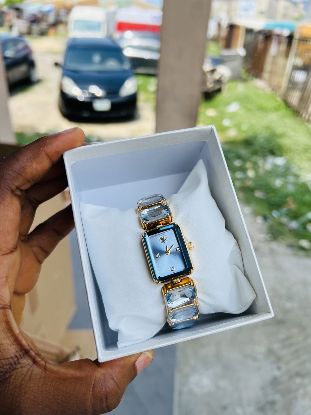 Blue Swarovski watch