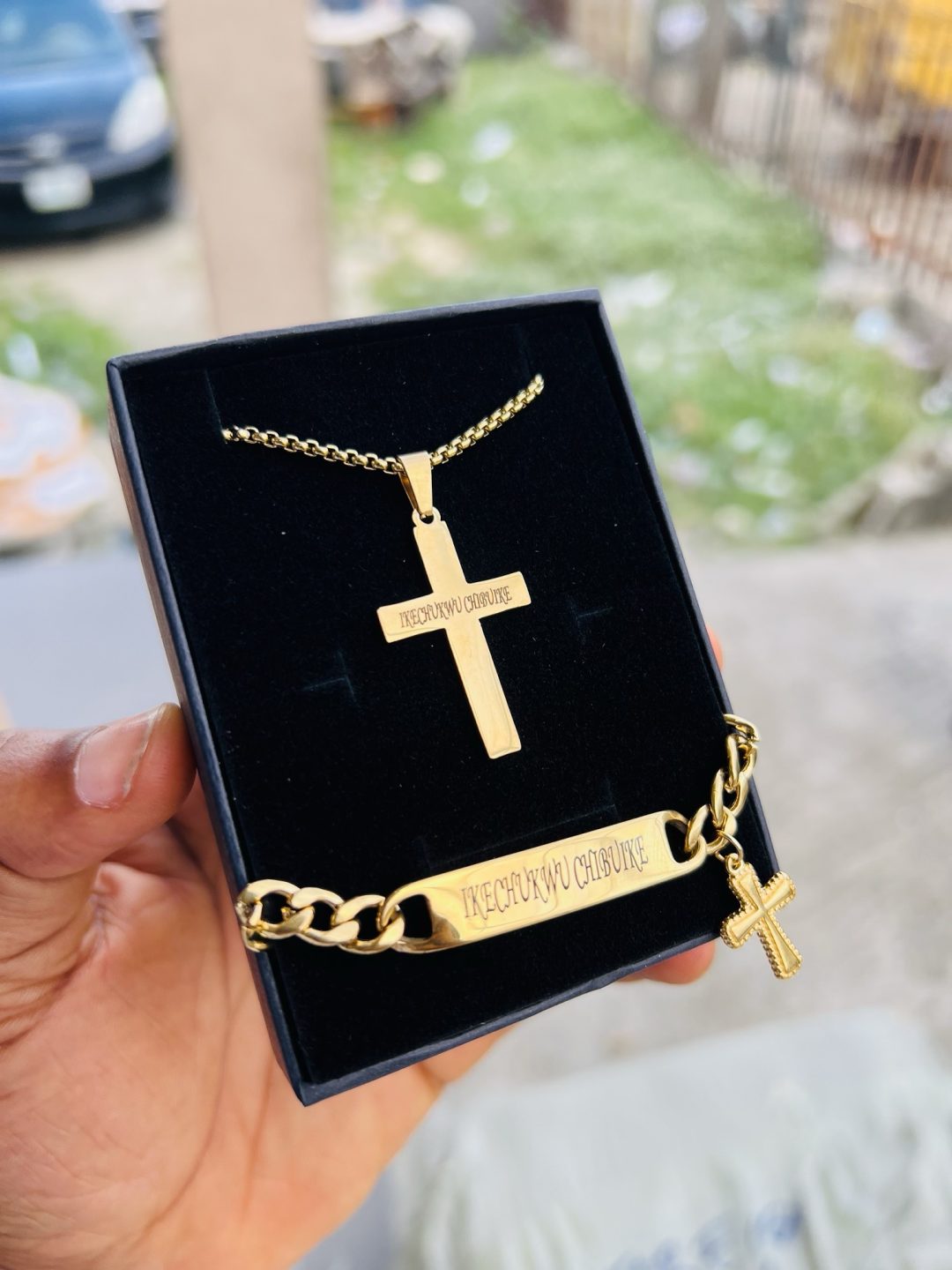 Engraved gold cross combo with box! - Image 7