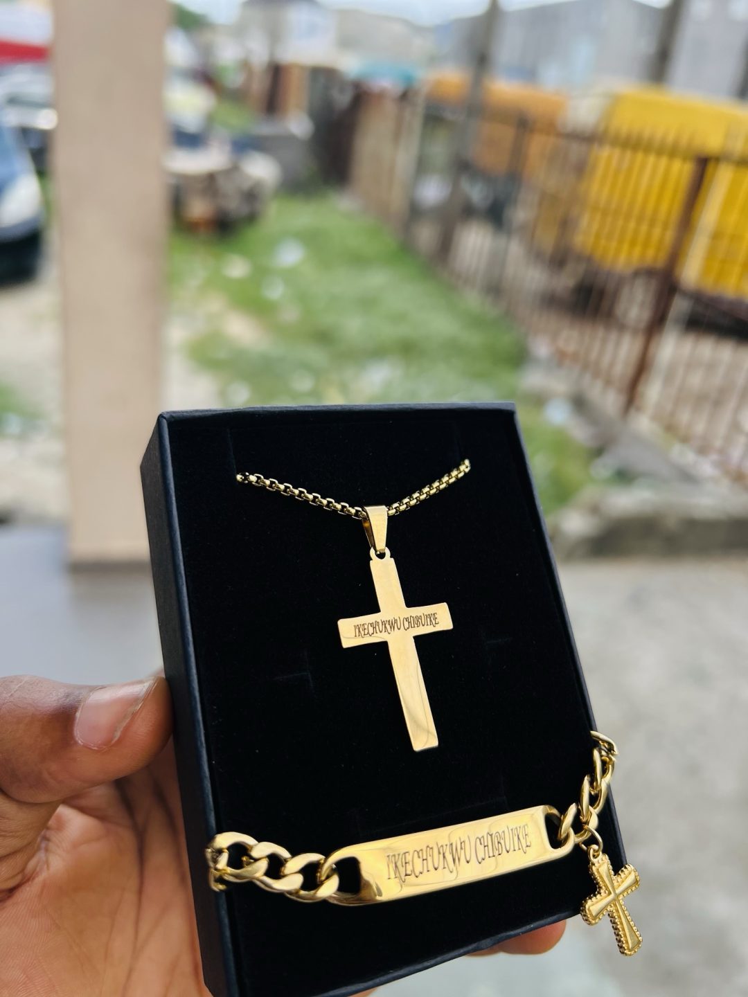 Engraved gold cross combo with box! - Image 5