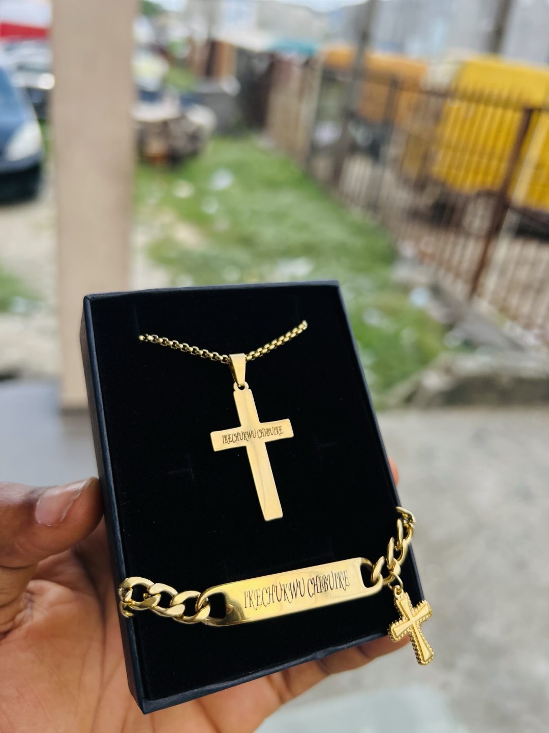Engraved gold cross combo with box! - Image 6