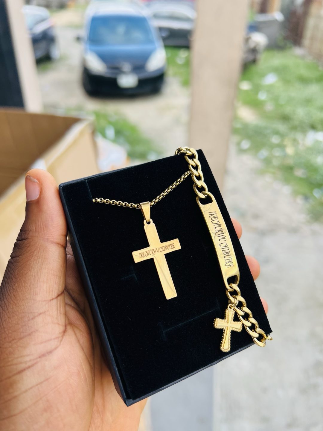 Engraved gold cross combo with box! - Image 9