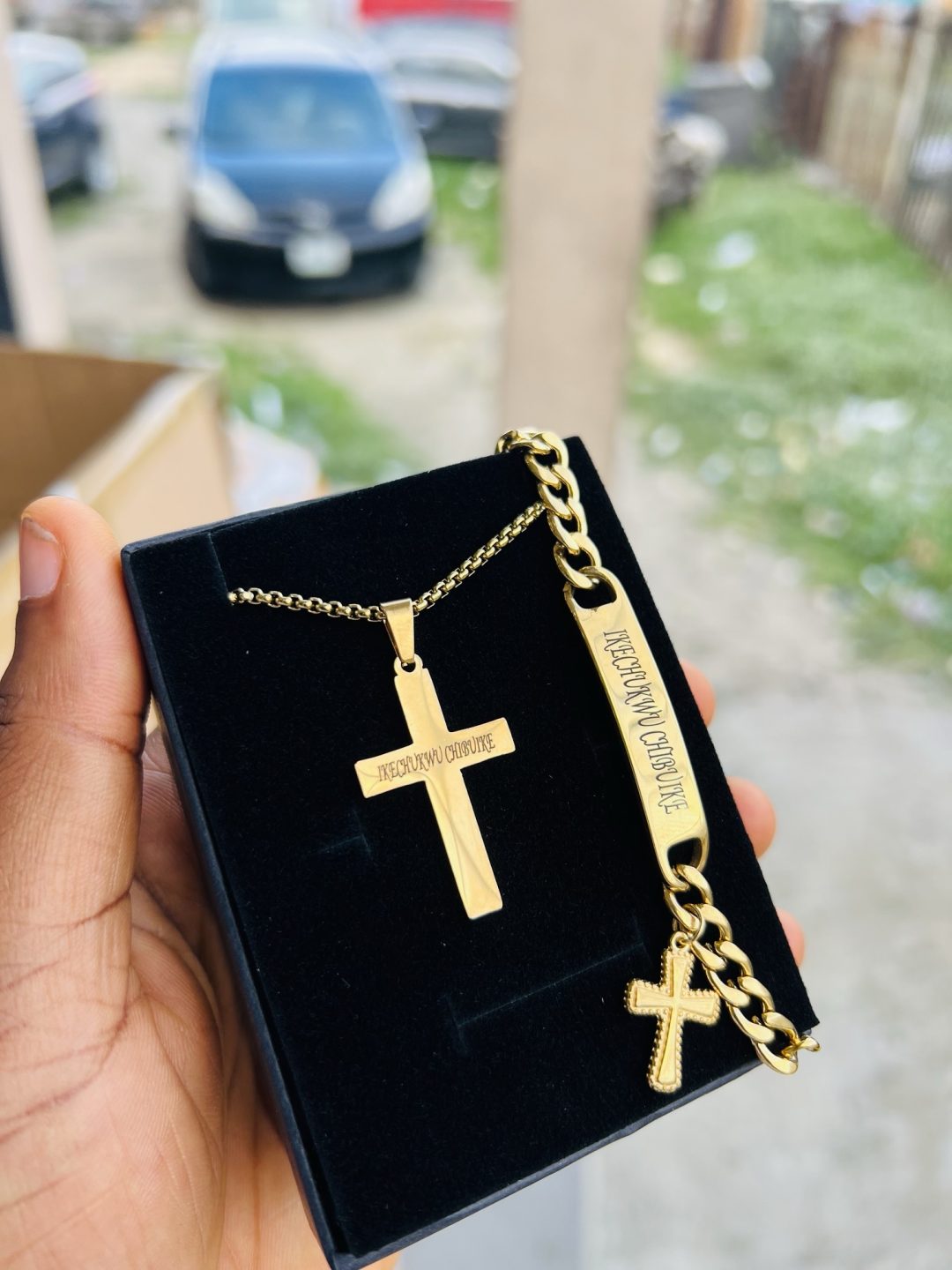 Engraved gold cross combo with box! - Image 10