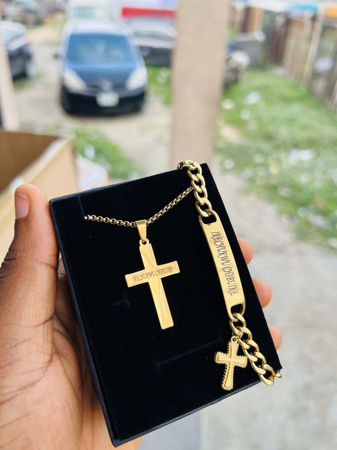 Engraved gold cross combo with box! - Image 4