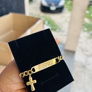 Engraved front and back mini Cuban cross bracelet