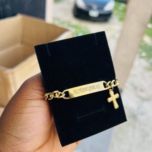 Engraved front and back mini Cuban cross bracelet