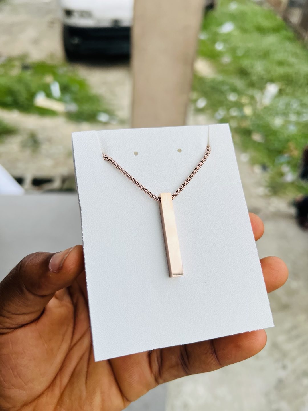 Engraved Rose gold block necklace - Image 2