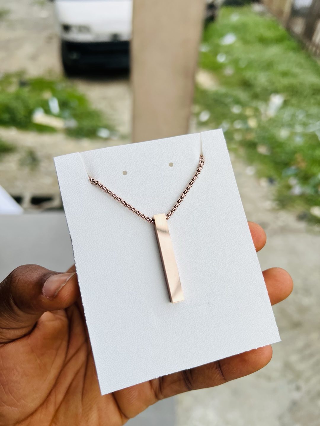 Engraved Rose gold block necklace