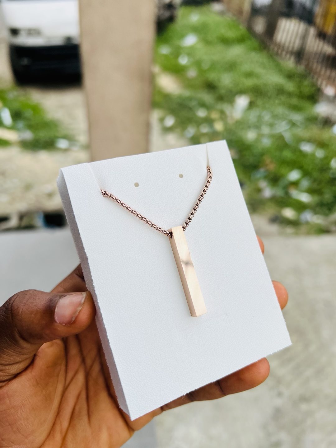 Engraved Rose gold block necklace - Image 3