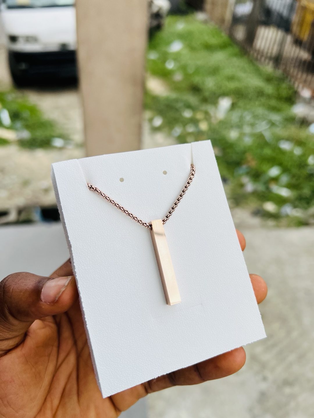 Engraved Rose gold block necklace - Image 5