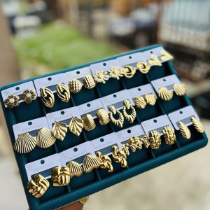 A dozen of gold stainless steel earrings (12pcs)