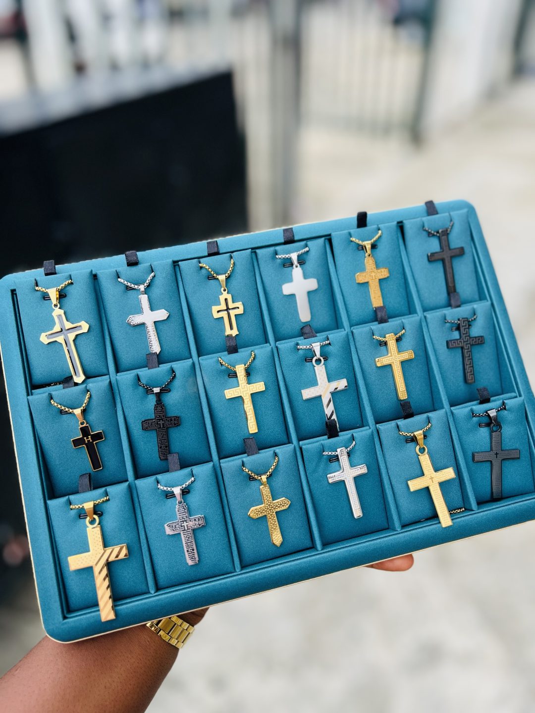 A dozen of Male cross stainless steel necklaces (12pcs) - Image 2