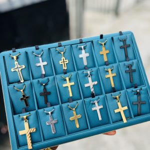 A dozen of Male cross stainless steel necklaces (12pcs)