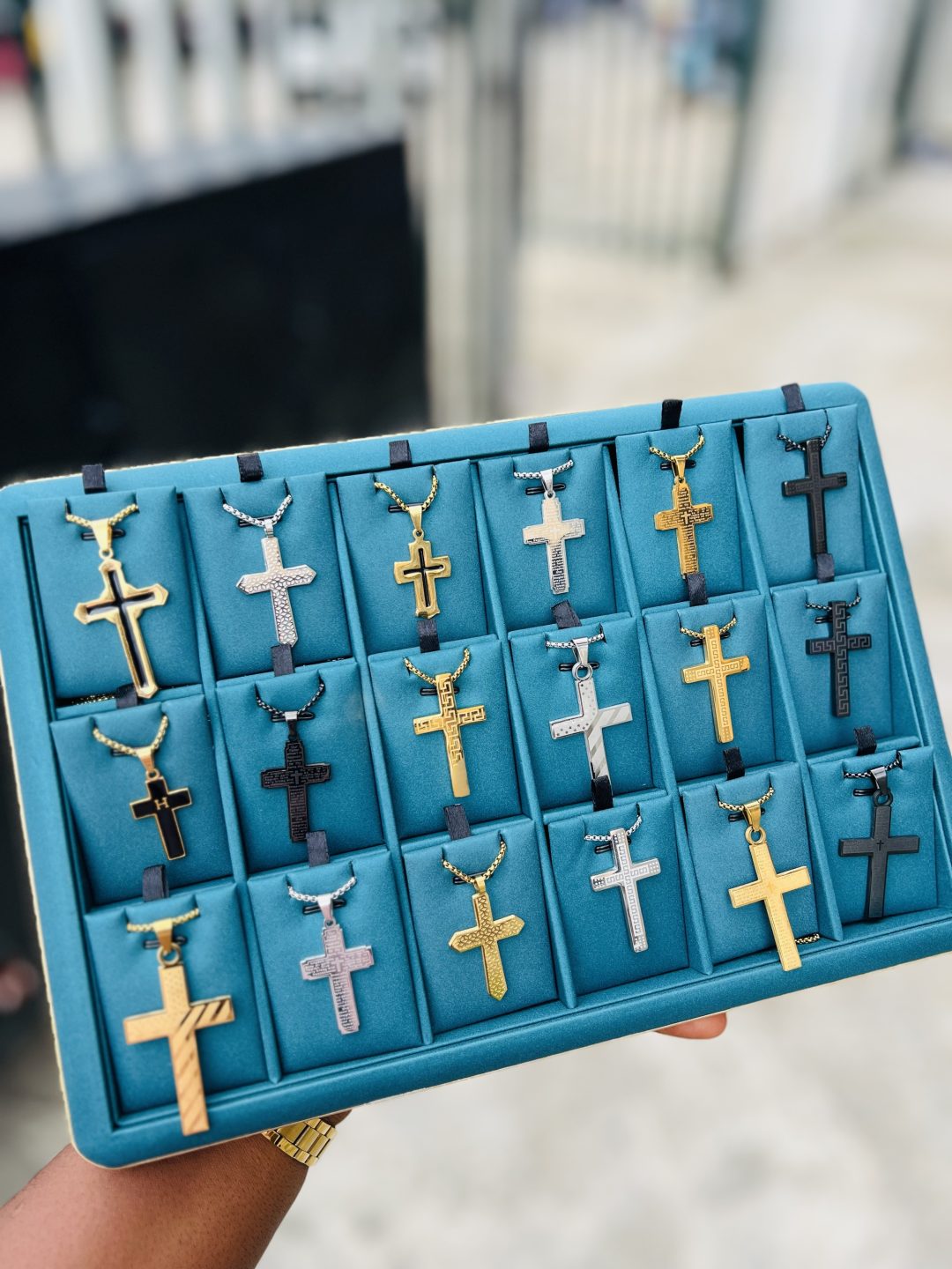 A dozen of Male cross stainless steel necklaces (12pcs)
