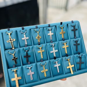 A dozen of Male cross stainless steel necklaces (12pcs)