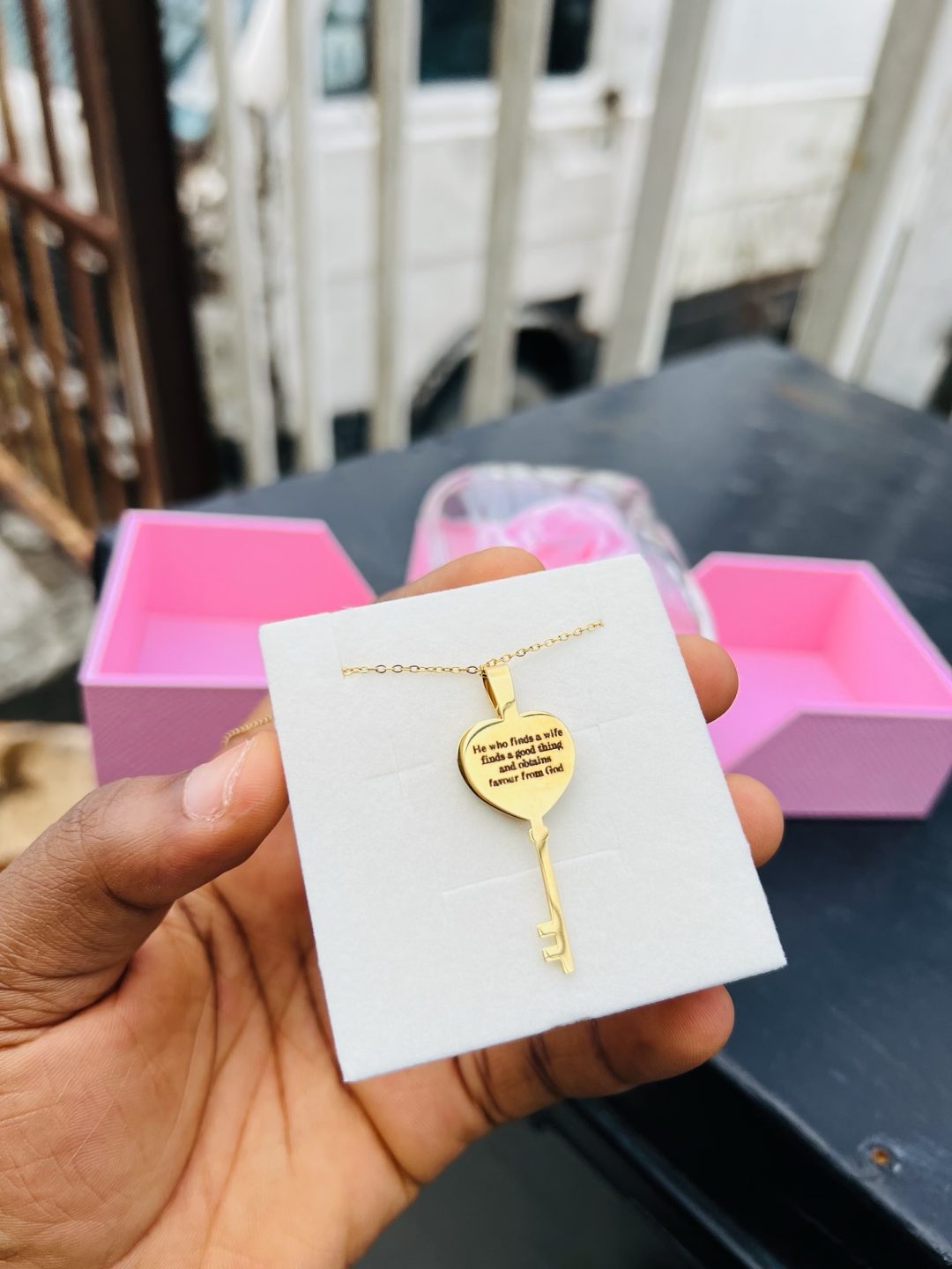 Engraved key locket necklace with exact box and back engraving!! - Image 3