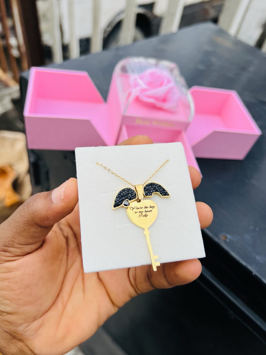 Engraved key locket necklace with exact box and back engraving!! - Image 7